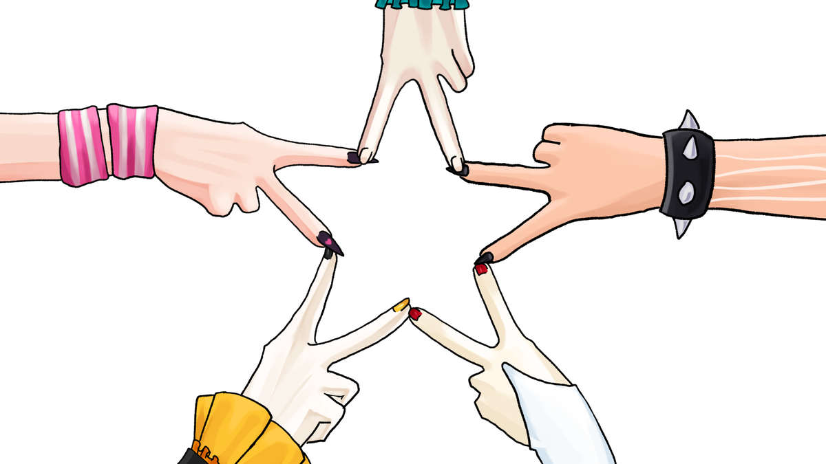 five hands forming a star