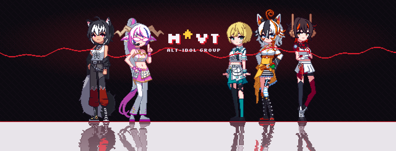 M★VT — all five members, pixel art lineup